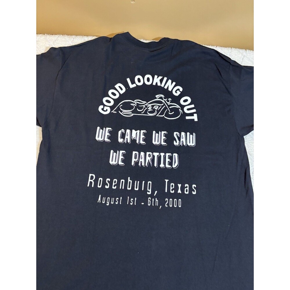 Vintage 2000 Black Riders Rally Good Looking Out Rosenburg Texas 2 Sided Tee XL